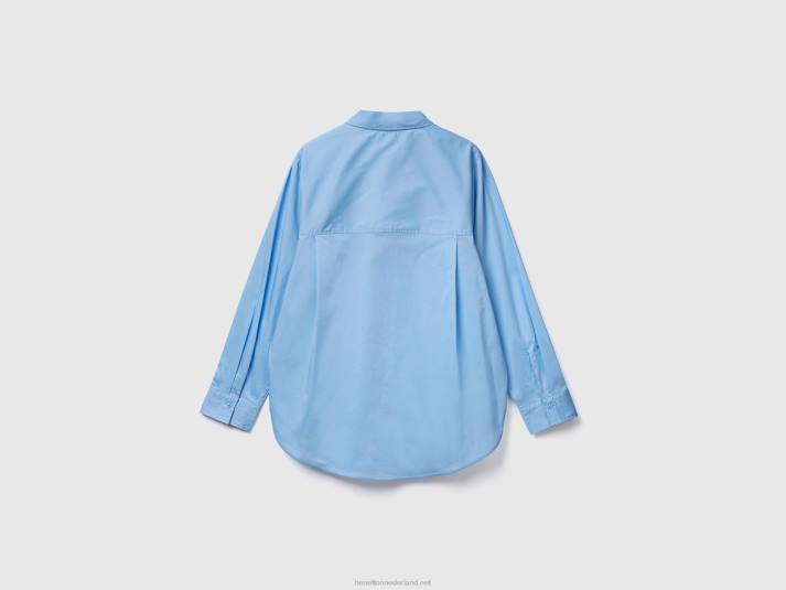 vrouwen Benetton hemd met splitjes aan de onderkant hemelsblauw 4R623997