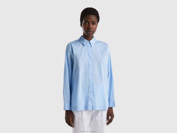vrouwen Benetton hemd met splitjes aan de onderkant hemelsblauw 4R62478