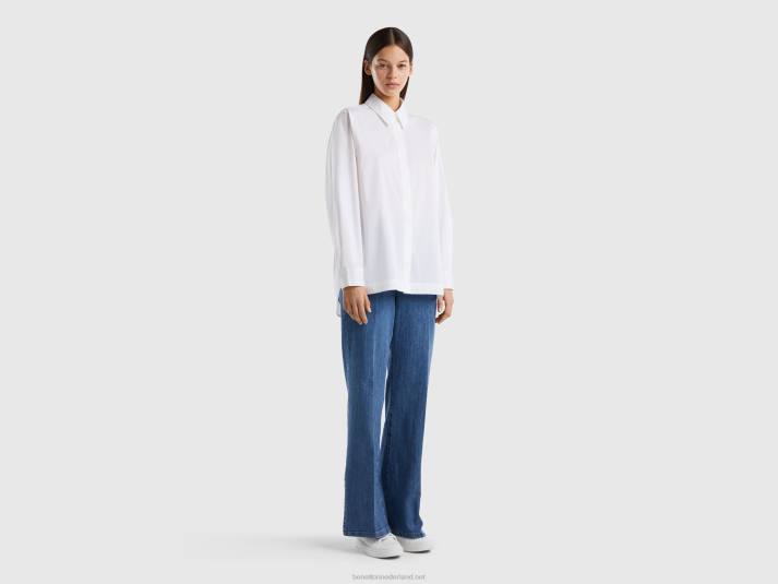 vrouwen Benetton hemd met splitjes aan de onderkant wit 4R623963