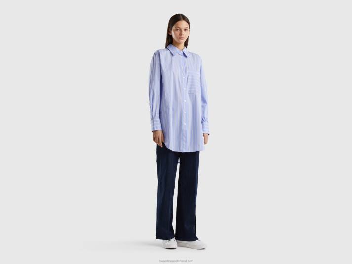 vrouwen Benetton lang gestreept overhemd met comfortabele pasvorm lichtblauw 4R624000