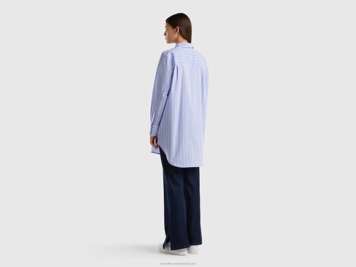 vrouwen Benetton lang gestreept overhemd met comfortabele pasvorm lichtblauw 4R624000