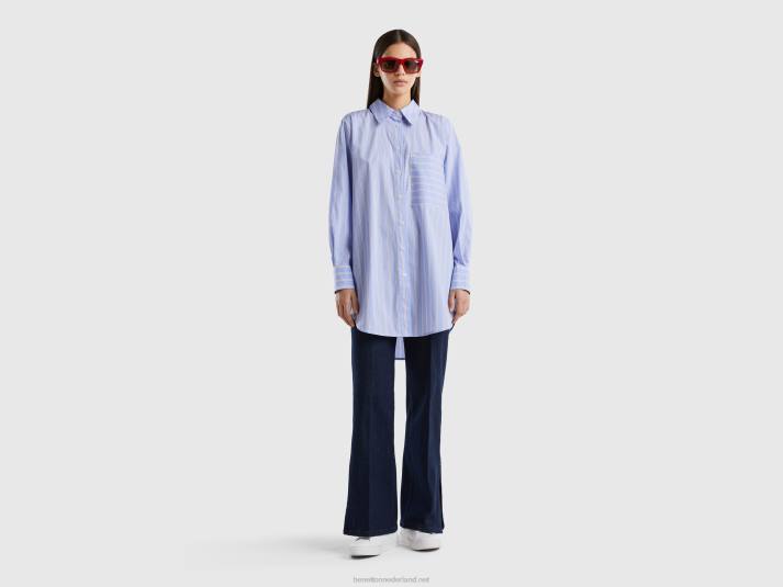 vrouwen Benetton lang gestreept overhemd met comfortabele pasvorm lichtblauw 4R624000