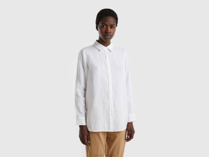 vrouwen Benetton lang hemd van zuiver linnen wit 4R623957