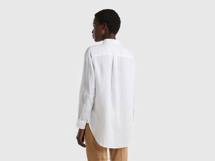 vrouwen Benetton lang hemd van zuiver linnen wit 4R623957