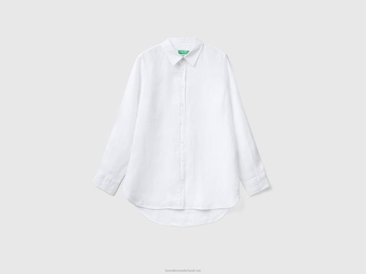 vrouwen Benetton lang hemd van zuiver linnen wit 4R623957