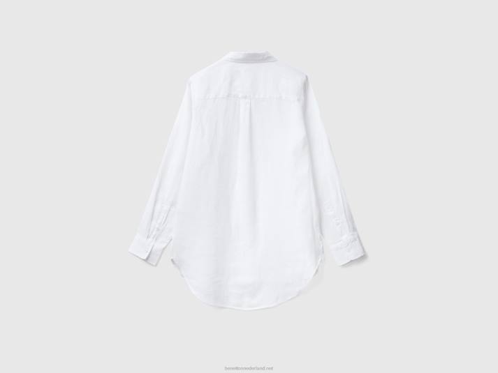 vrouwen Benetton lang hemd van zuiver linnen wit 4R623957