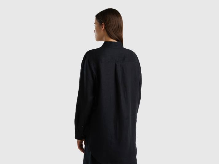 vrouwen Benetton lang hemd van zuiver linnen zwart 4R623964