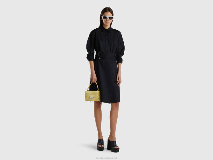 vrouwen Benetton lang hemd van zuiver linnen zwart 4R623964
