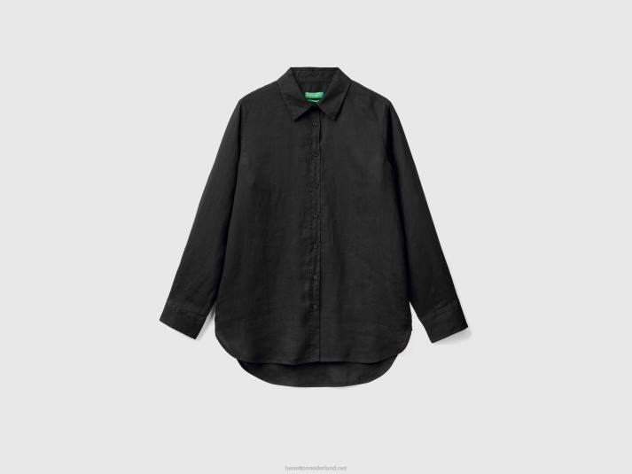 vrouwen Benetton lang hemd van zuiver linnen zwart 4R623964