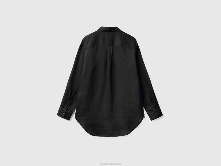 vrouwen Benetton lang hemd van zuiver linnen zwart 4R623964