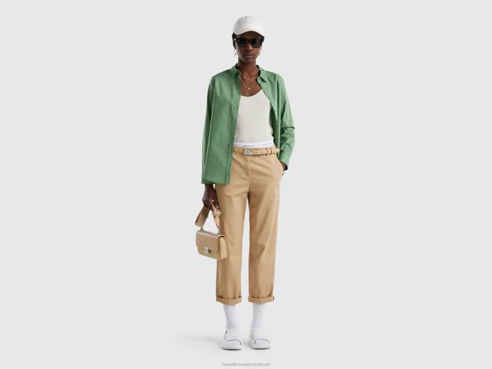 vrouwen Benetton overhemd van lichtgewicht katoen groente 4R62499