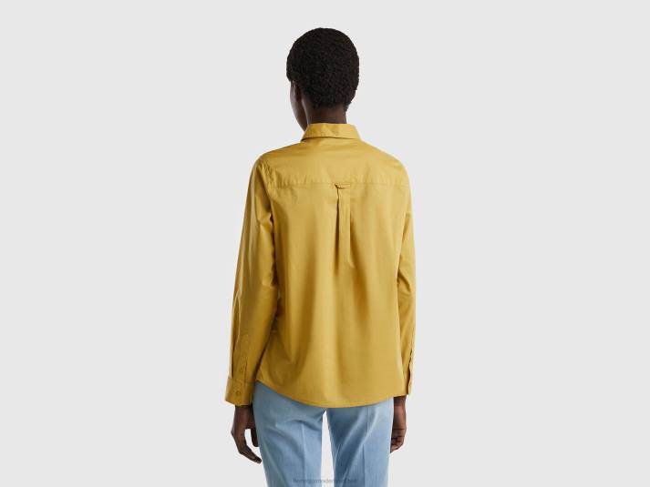 vrouwen Benetton overhemd van lichtgewicht katoen mosterd 4R623986