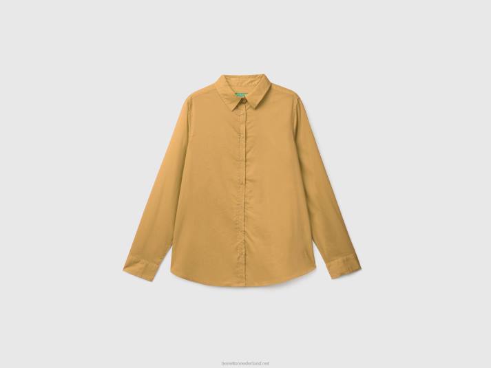 vrouwen Benetton overhemd van lichtgewicht katoen mosterd 4R623986