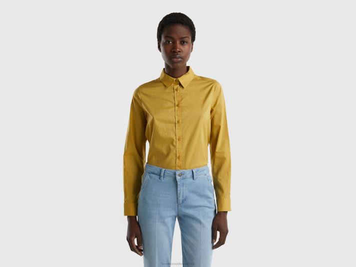 vrouwen Benetton overhemd van lichtgewicht katoen mosterd 4R62527