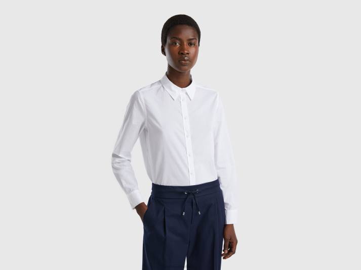 vrouwen Benetton overhemd van lichtgewicht katoen wit 4R624005