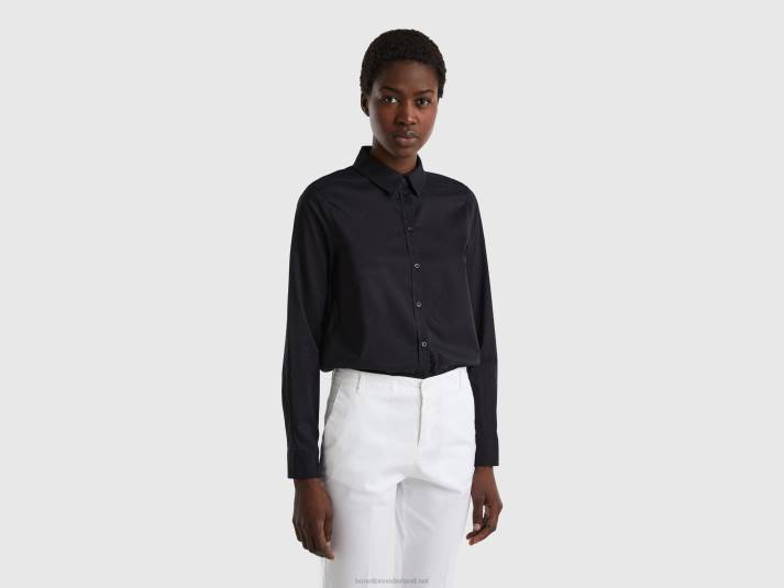 vrouwen Benetton overhemd van lichtgewicht katoen zwart 4R62530