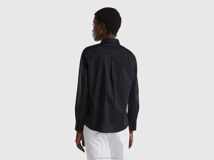 vrouwen Benetton overhemd van lichtgewicht katoen zwart 4R62530