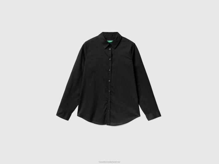 vrouwen Benetton overhemd van lichtgewicht katoen zwart 4R62530