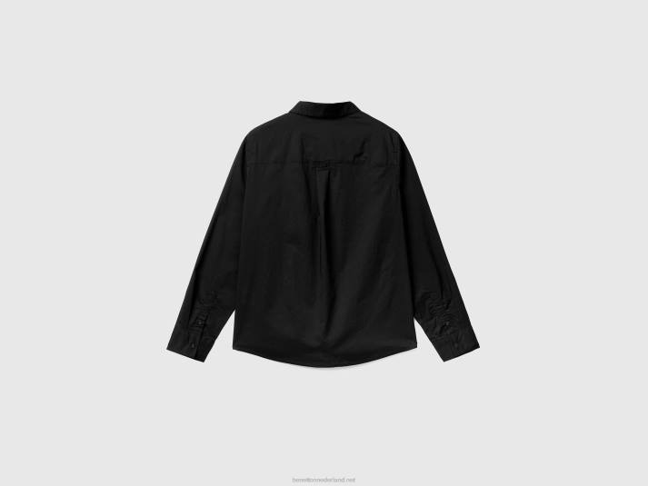 vrouwen Benetton overhemd van lichtgewicht katoen zwart 4R62530