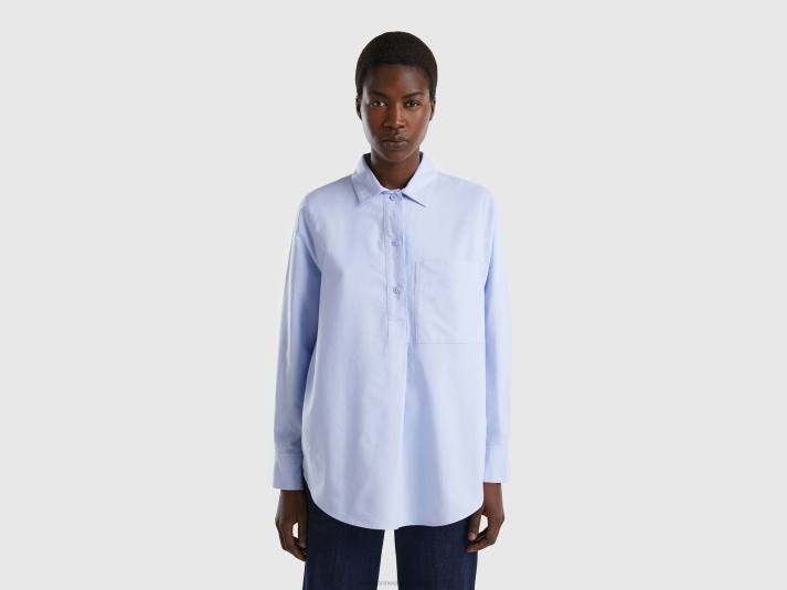 vrouwen Benetton oversized overhemd met maxi zak lichtblauw 4R623983