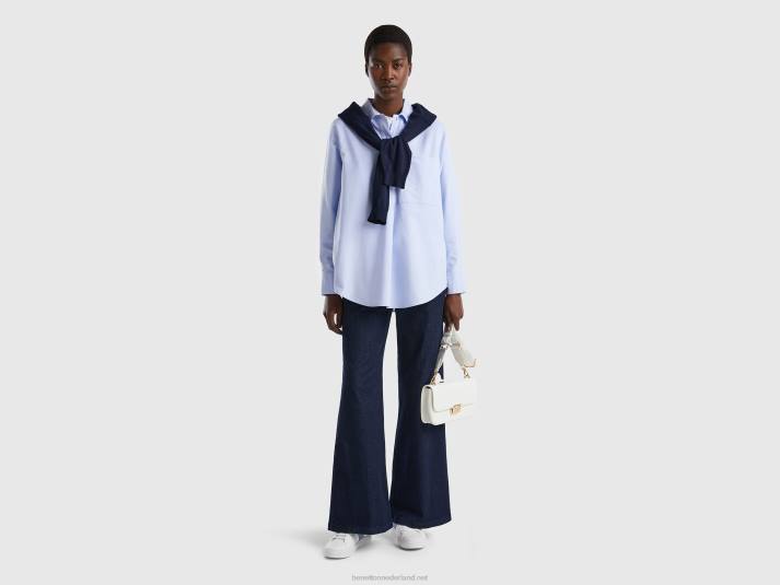 vrouwen Benetton oversized overhemd met maxi zak lichtblauw 4R623983