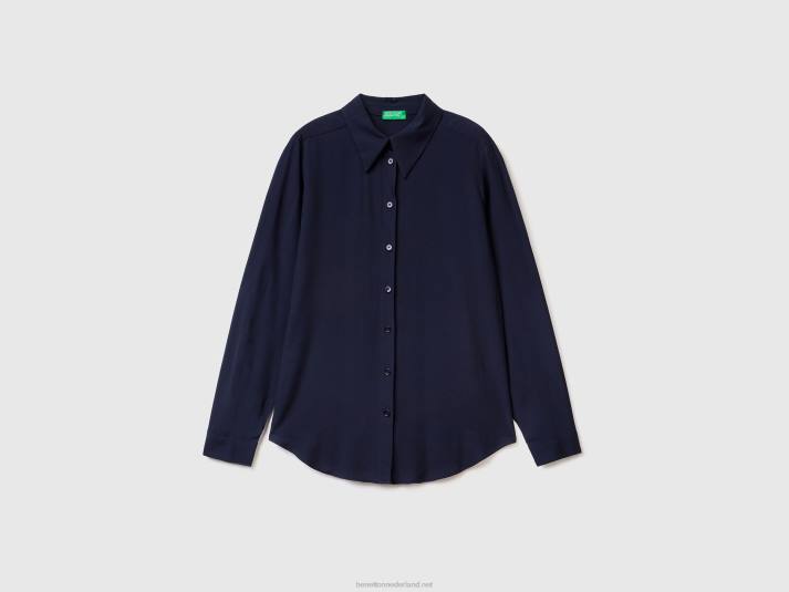 vrouwen Benetton regular fit overhemd van duurzame viscose donkerblauw 4R623979