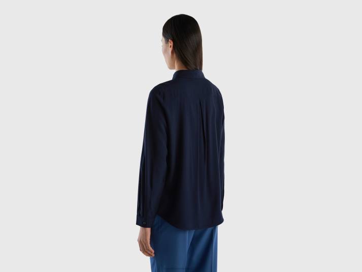 vrouwen Benetton regular fit overhemd van duurzame viscose donkerblauw 4R62482