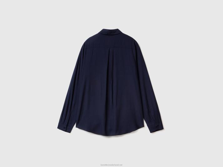 vrouwen Benetton regular fit overhemd van duurzame viscose donkerblauw 4R62482