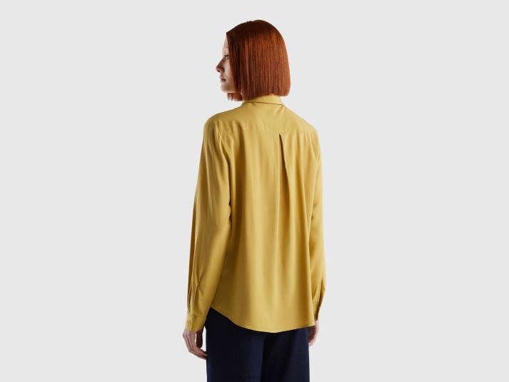 vrouwen Benetton regular fit overhemd van duurzame viscose mosterd 4R623995
