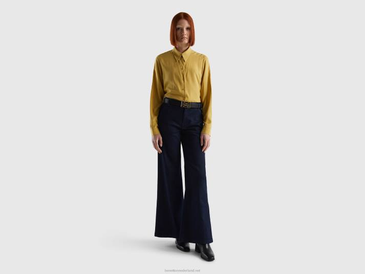 vrouwen Benetton regular fit overhemd van duurzame viscose mosterd 4R623995