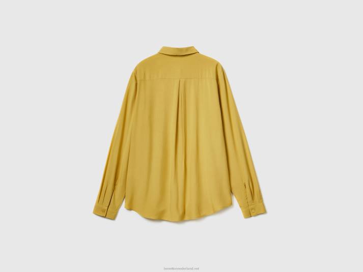 vrouwen Benetton regular fit overhemd van duurzame viscose mosterd 4R623995