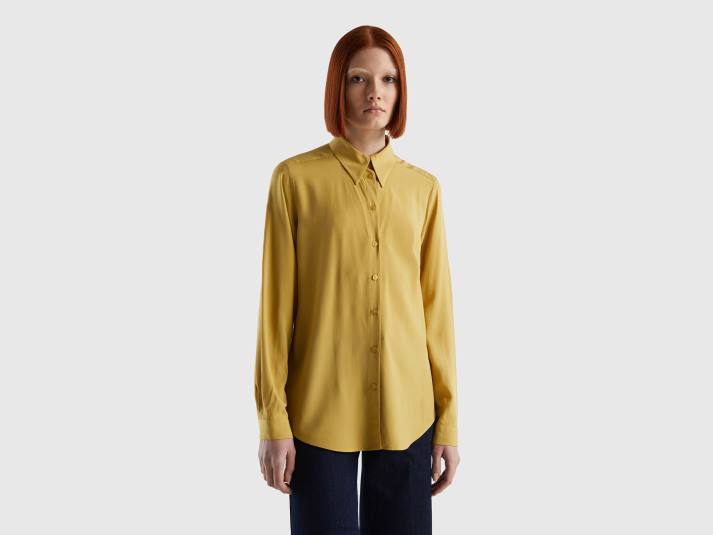 vrouwen Benetton regular fit overhemd van duurzame viscose mosterd 4R62522