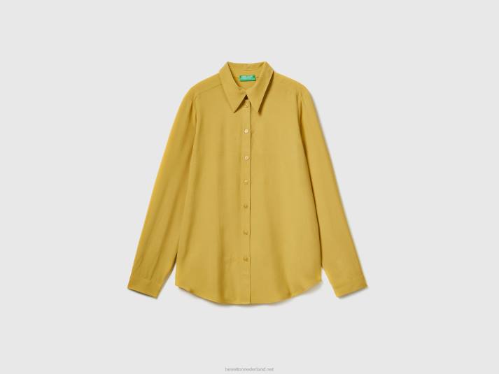 vrouwen Benetton regular fit overhemd van duurzame viscose mosterd 4R62522