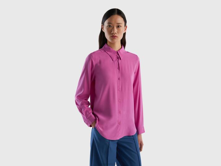 vrouwen Benetton regular fit overhemd van duurzame viscose roze 4R623972