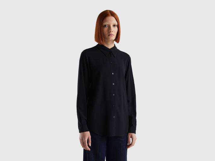 vrouwen Benetton regular fit overhemd van duurzame viscose zwart 4R62484