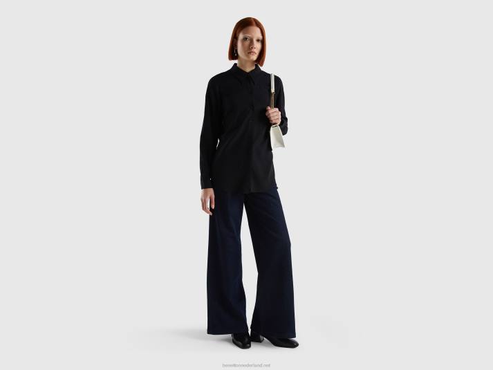 vrouwen Benetton regular fit overhemd van duurzame viscose zwart 4R62484