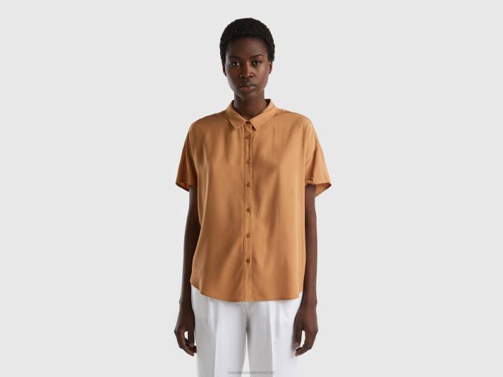 vrouwen Benetton soepelvallend overhemd van duurzame viscose beige 4R623960