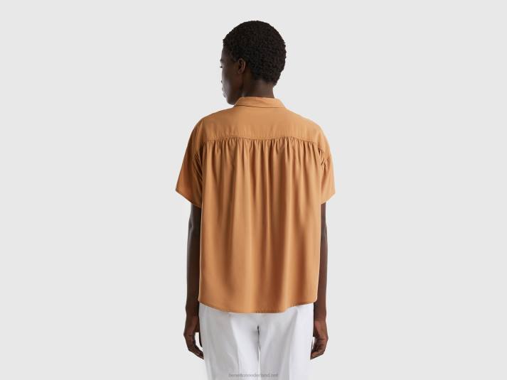 vrouwen Benetton soepelvallend overhemd van duurzame viscose beige 4R623960
