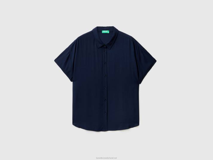 vrouwen Benetton soepelvallend overhemd van duurzame viscose donkerblauw 4R623989
