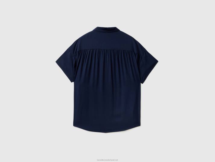 vrouwen Benetton soepelvallend overhemd van duurzame viscose donkerblauw 4R623989