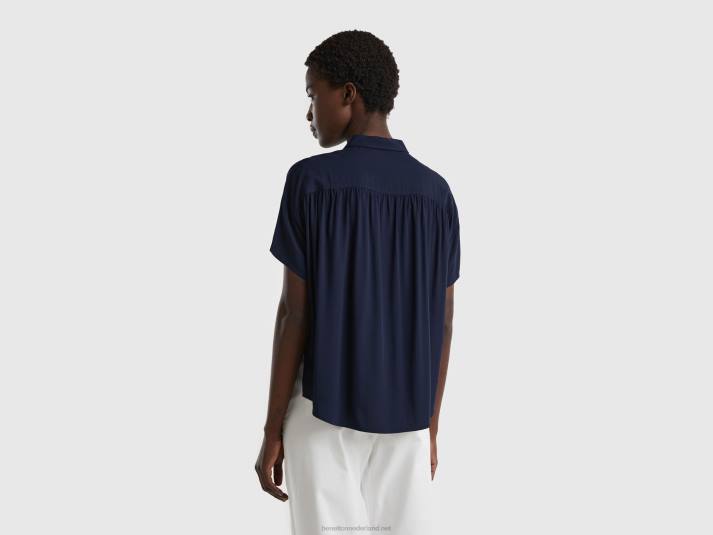vrouwen Benetton soepelvallend overhemd van duurzame viscose donkerblauw 4R62520