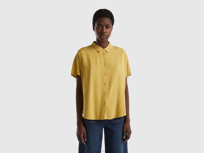 vrouwen Benetton soepelvallend overhemd van duurzame viscose mosterd 4R62487