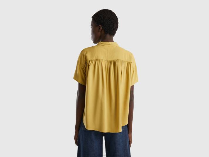 vrouwen Benetton soepelvallend overhemd van duurzame viscose mosterd 4R62487