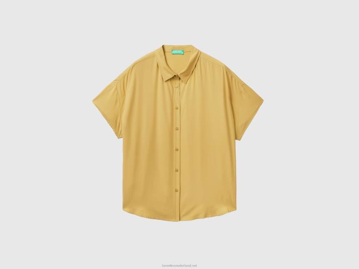 vrouwen Benetton soepelvallend overhemd van duurzame viscose mosterd 4R62487