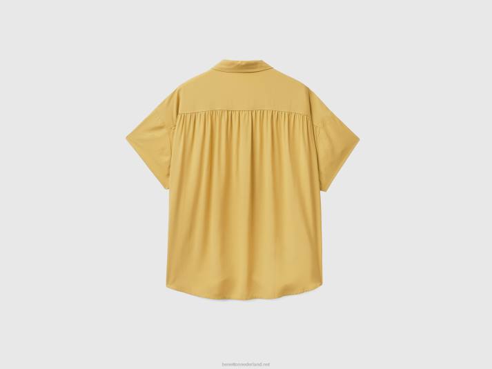 vrouwen Benetton soepelvallend overhemd van duurzame viscose mosterd 4R62487