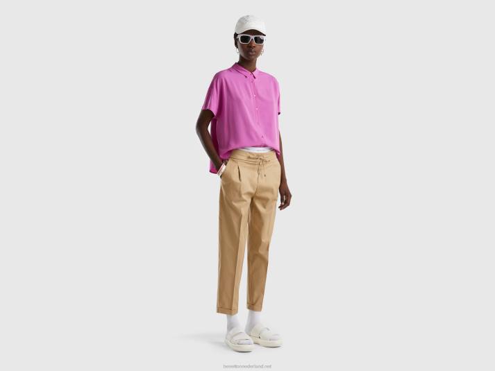 vrouwen Benetton soepelvallend overhemd van duurzame viscose roze 4R62526