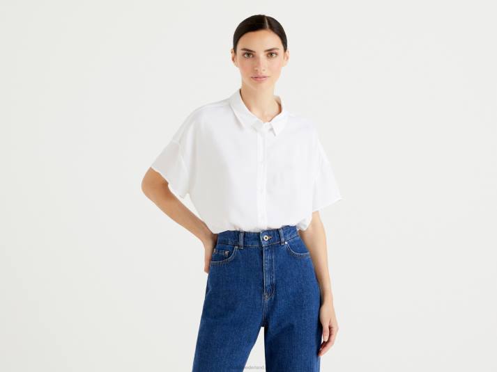 vrouwen Benetton soepelvallend overhemd van duurzame viscose wit 4R624004