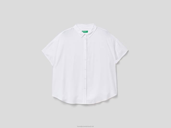 vrouwen Benetton soepelvallend overhemd van duurzame viscose wit 4R624004