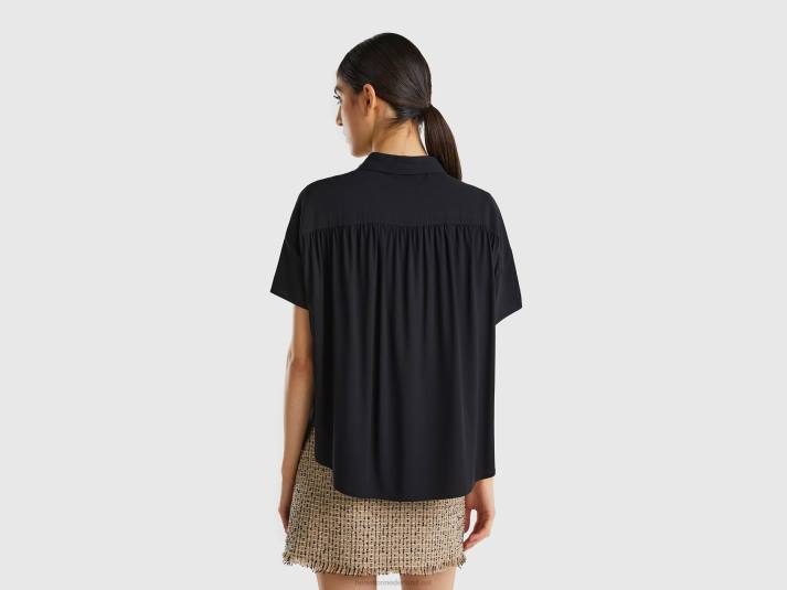 vrouwen Benetton soepelvallend overhemd van duurzame viscose zwart 4R623969