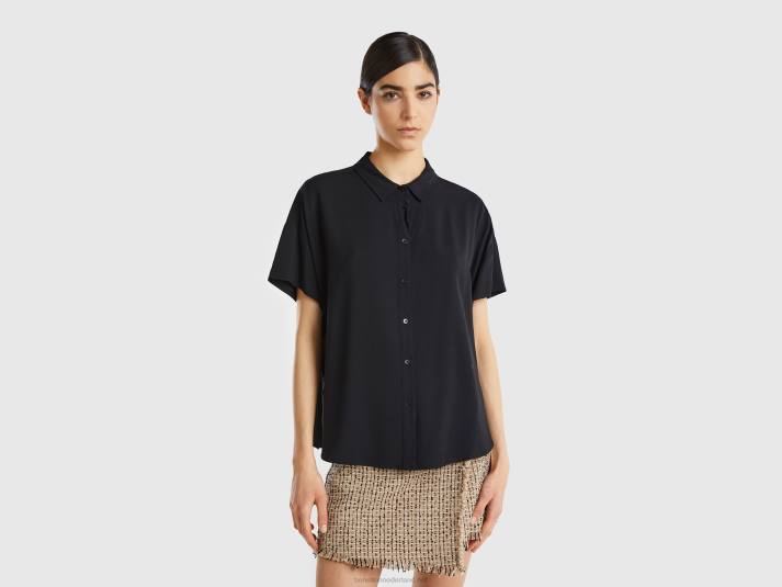 vrouwen Benetton soepelvallend overhemd van duurzame viscose zwart 4R62498